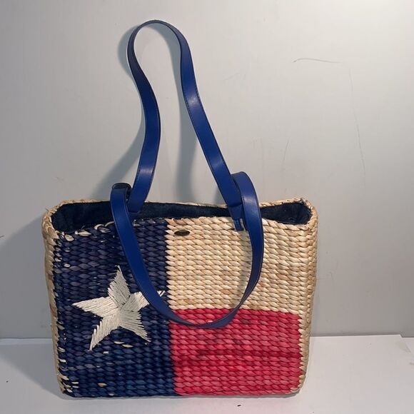 Scala collection straw tote bag w/zip closure and coin purse, lone star design - Picture 1 of 7